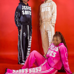 Ensemble survêtement pour homme avec sweat à capuche et pantalon de survêtement à fermeture éclair, broderie personnalisée usée, fabrication de survêtement, strass, délavage à l'acide, effet délavé au soleil - Product Image 3