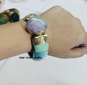 Cadeau de mariage pierre naturelle avec laiton et os Design vente chaude main femme manchette Bracelet 100% os fait Bracelet - Product Image 3