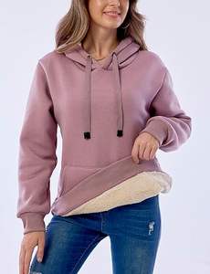 Luxurious Winter <b>Hoodies</b> crafted from warm <b>Sherpa</b> fabric pullover design kangaroo pocket long sleeves elastic ribbed hem cuffs - Product Image 4