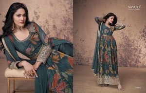 Magnifique robe Anarkali en coton et soie longueur au sol avec imprimé floral fantaisie multicolore qualité supérieure tenue de fête coupe ample - Product Image 5