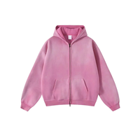 Sudadera con capucha corta de algodón de doble capa de alta calidad para invierno, de peso pesado, estilo boxy, con cremallera completa, para hombre, de felpa francesa, con lavado ácido.