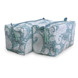 Cosmétique en coton matelassé imprimé de bloc de main indien de haute qualité pour trousse de toilette ensemble de deux avec fermeture à glissière pour le maquillage - Product Image 3