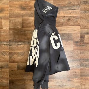 OEM personalizado Unisex bordado apliques desgastado cordón ácido lavado invierno peso pesado pantalones de chándal sudaderas con capucha conjuntos acampanados - Product Image 6