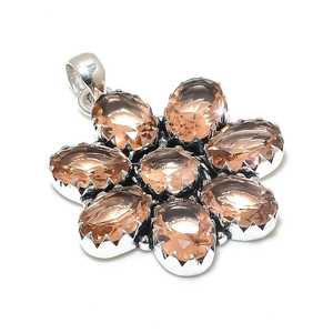 Vente en gros de collier pendentif fleur en morganite pêche en argent sterling 925 fait à la main mode mariage fiançailles fête chrétienne - Product Image 1