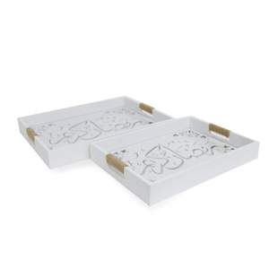 Plateau rectangulaire en bois rustique fait main avec poignée robuste enduit d'émail pour servir facilement dans la cuisine ou le café - Product Image 3