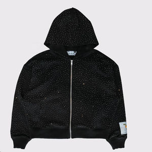 Vente en gros de pull avec fermeture éclair sur le visage pour hommes, manteau, veste avec strass et basique, sweat à capuche avec fermeture éclair - Product Image 1