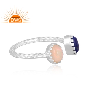 Latest Design Fine <b>Sterling</b> <b>Silver</b> Natural Ethiopian Opal & Lapis Lazuli Gemstone <b>Adjustable</b> <b>Ring</b> Custom Jewelry Manufacturer - Product Image 2