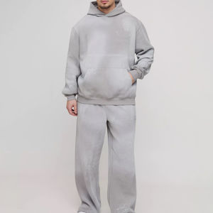 Custom Logo Flare Tracksuits French Terry <b>Hoodie</b> Set Men Blank Heavy Weight Thick Fleece Cotton Oversized Tracksuits for Men - Product Image 1