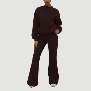 New Arrival Women Custom 2-Piece for Lounge Wear <b>Set</b> Sport Plain casual O-Neck Pullover and Flared Sweatpants & sweatshirts <b>sets</b> - Product Image 4