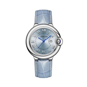 Montre mécanique automatique DEXCAR pour femme, cadran bleu avec chiffres romains, bracelet en cuir de veau - Product Image 1