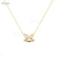 Collier de mariage délicat en forme d'abeille de haute qualité 0,12 ct, chaîne en or jaune massif 14 carats, bijoux sans nickel