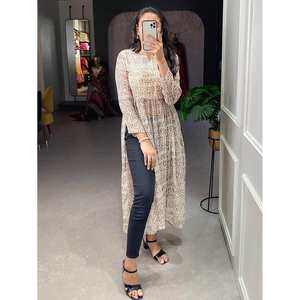 Charming <b>White</b> <b>Chiffon</b> Nayra Cut Dress with Animal Print for Event Wear Kurti - Product Image 3