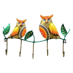 Organisateur mural en fer indien durable avec motif de hibou double, décoration murale légère pour la maison, cadeau à utiliser en gros - Product Image 1