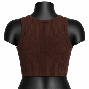 Top Corto Acanalado Marrón Personalizado para Mujer, Sin Mangas, para Yoga, Gimnasio, Fitness, Ropa Deportiva Activa, OEM, Venta al por Mayor - Product Image 2