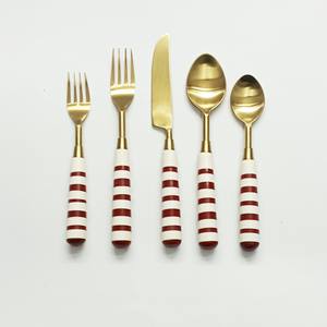 Juego de cubiertos con mango de resina hecho a mano de Metal único de acero inoxidable, juego de cubiertos individuales - Product Image 2