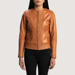 Elegante Chaqueta de Cuero Estilo Motero Color Bronceado Otoñal - Product Image 4