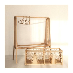 Best Selling Cloth Racks Customizable Rattan Clothes <b>Shelf</b> Rack <b>Hook</b> for Kids and Adults <b>With</b> Storage Basket - Product Image 1