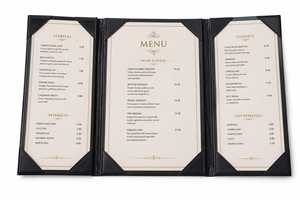Black tri fold menu <b>folder</b> with gold design luxury restaurant menu cover - Product Image 3