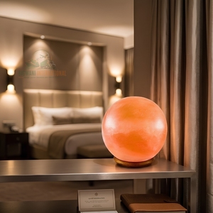 Lampe en sel rose de l'Himalaya de qualité supérieure, sphère en cristal de sel naturel et base en bois massif pour bureau et salon - Product Image 4