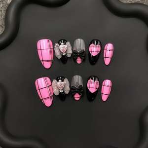 Uñas Postizas Ovaladas Cortas de Lujo, Color Blanco y Rosa, Estilo Chic Aura, Uñas Artificiales, Juego de Uñas Postizas Estilo Francés - Product Image 3