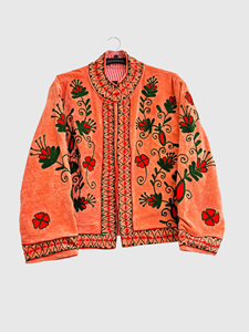 เสื้อแจ็คเก็ตกำมะหยี่ปักลายดอกไม้สีส้มแขนยาวขนาดพลัสไซส์ คอจีน สำหรับผู้หญิง ใส่ในฤดูใบไม้ร่วง - Product Image 1