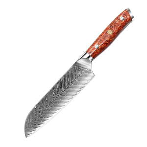 Venta al por mayor personalizado de alta calidad OEM ODM servicio profesional Damasco nuevo mango de resina roja Damasco acero cocina Chef cuchillo - Product Image 1