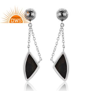 Dernières tendances Boucles d'oreilles pendantes en argent sterling oxydé avec pierres précieuses en oeil de tigre bleu naturel Fabricant de bijoux personnalisés - Product Image 4