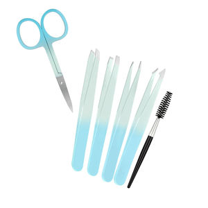 Kits de pinzas para pestañas de papel multicolor Juego de pinzas para el cuidado de las cejas con agarre antideslizante con estuche de cuero azul - Product Image 6