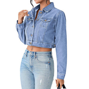 Chaquetas vaqueras cortas transpirables informales a la moda con logotipo personalizado a la venta, chaqueta vaquera transpirable económica para mujer - Product Image 1
