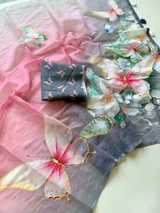 <b>Women's</b> Daily Wear Linen <b>Saree</b> Golden Border Weaving Beautiful Casual Wear Traditional <b>Saree</b> Made in India - Product Image 5