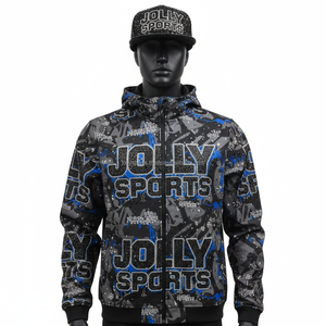 Veste Softshell Premium Impression par Sublimation Totale Panneaux Bleu Gris avec Logo Personnalisé Transfert Thermique Veste Softshell pour Homme - Product Image 1