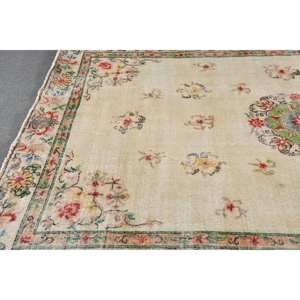 Alfombra turca Vintage área grande 6,6X9,8 pies clásico Beige rojo patrón abstracto Material de lana 10mm látex para habitación de pasillo - Product Image 4