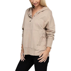 OEM fabriqué prix d'usine femmes sweat à capuche délavé à l'acide-fermeture demi-bouton personnalisé hiver avant style rue haute respirant rapide - Product Image 3