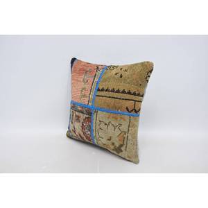 Coussin Kantha patchwork en laine multicolore 16x16 pouces tissé avec motif vintage Décoration artistique pour la maison - Product Image 4