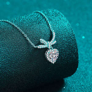 Collar de Lujo con Diseño de Halo, Colgante de Moissanita con Forma de Corazón y Lazo, Cadena de Eslabones de Moda, Plata S925 para Mujer, Venta al por Mayor - Product Image 3