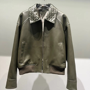 Blouson bomber en peau de mouton pour femme, vert olive, col montant, fermeture éclair, coupe-vent, manches longues, séchage rapide - Product Image 3