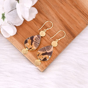 Pendientes de Moda con Baño de Oro Amarillo y Piedra Preciosa de Jaspe, Estilo Bohemio, Venta al por Mayor - Product Image 3
