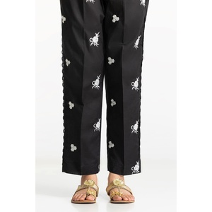 Pantalon Harem Décontracté Noir Respirant pour Femme, Léger, Brodé, en Tissu Léger, avec Taille Élastique, Styles d'Été - Product Image 3