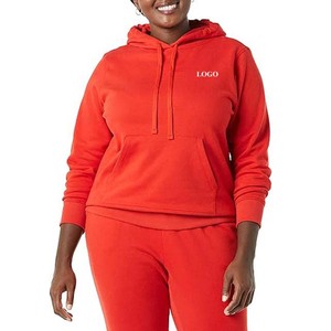 100% algodón polar peso pesado manga larga pulóver logotipo personalizado diseño OEM Casual sólido tejido sudaderas con capucha para mujer con bolsillos - Product Image 1