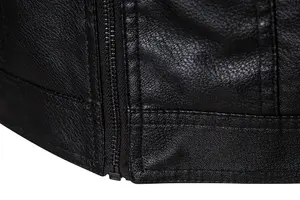 Veste de moto en cuir vintage lavée personnalisée de haute qualité pour hommes col montant avec logo brodé mode hivernale - Product Image 5