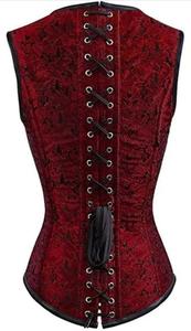 Borcade pleine épaule et doublure en cuir rouge femmes Corset hauts Sexy Overbust Shapewear Corset moderne pour grande taille respirant - Product Image 3