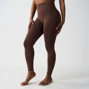 กางเกงเลกกิ้งเอวสูงไร้รอยต่อสำหรับผู้หญิงกางเกงสำหรับเล่นโยคะออกกำลังกายลายสีพื้นระบายอากาศได้ดี - Product Image 1