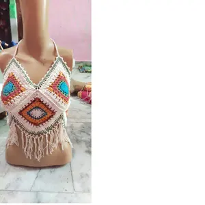 Atasan halter multi warna crochet 100% buatan kustom cocok untuk digunakan sebagai Atasan Bikini dan oleh toko pakaian pantai untuk dijual kembali