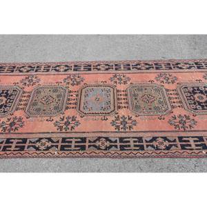 Alfombra de lana turca Vintage de 44x108 pies, tradicional naranja, azul, de inspiración oriental, área decorativa, Alfombra tejida de retales de látex - Product Image 4