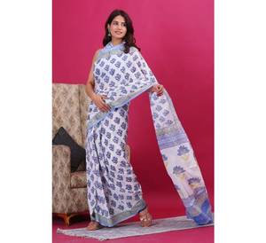 Haute qualité coton Malmal imprimé à la main conception Saree à prix raisonnable Bollywood Style fête porter Sari pour les femmes pour l'été - Product Image 2