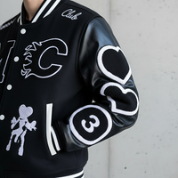 Veste universitaire de baseball américaine pour hommes et femmes |   Veste d'automne coupe-vent en cuir véritable à col frontal