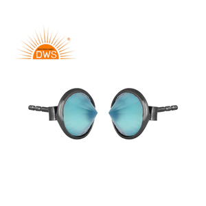 คุณภาพที่ดีที่สุดสเตอร์ลิงเงินธรรมชาติต่างหูพลอยคาลเซโดนีสเตอร์เครื่องประดับที่กำหนดเองสำหรับผู้หญิงของขวัญสำหรับเธอ - Product Image 1