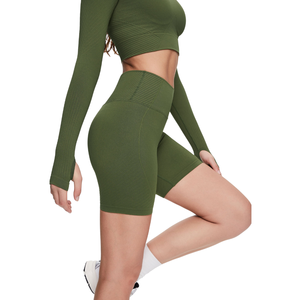 Shorts de yoga pour femmes à taille haute sans couture, taille élastique, uni, 100% nylon, extensible, compression, shorts de sport pour la salle de sport, fabrication sur mesure - Product Image 4