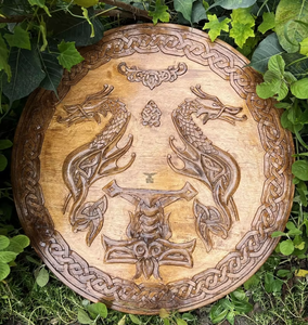 Escudo de ciervo redondo vikingo de madera Medieval Escudo de recreación Escudo redondo de madera decorativo Artículo de regalo - Product Image 6