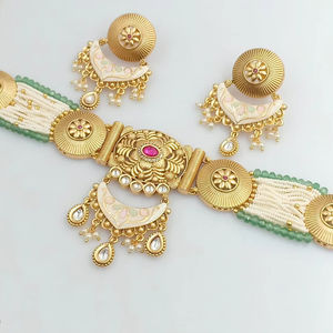 JOYERÍA DE COBRE TRADICIONAL Y DE MODA INDIA CONJUNTO DE JOYERÍA DE BODA NOVIA PARA MUJER CONJUNTO DE PENDIENTES Y COLLAR - Product Image 1